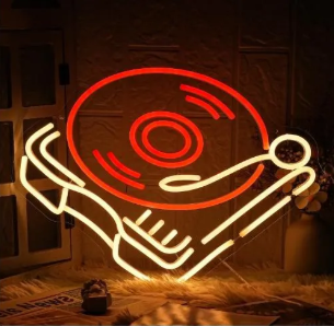 Retro Record Player Neon Sign, Music Room Décor